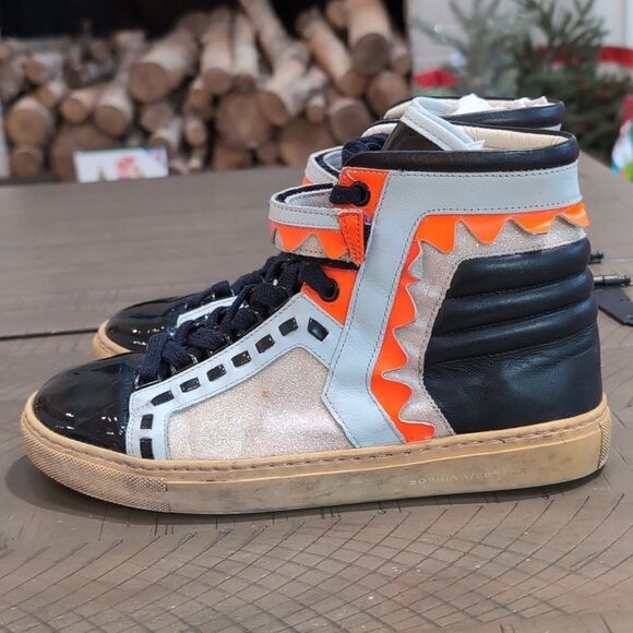 Sophia Webster Riko High Top Leather Sneakers Size 7/37.5 Glitter Multicolor - Picture 2 of 11